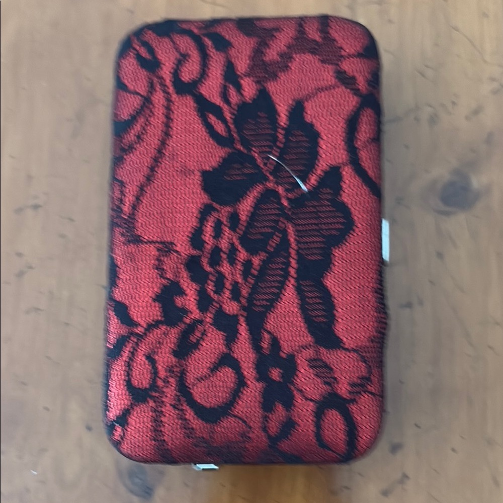 Elegant Red and Black Floral Clutch